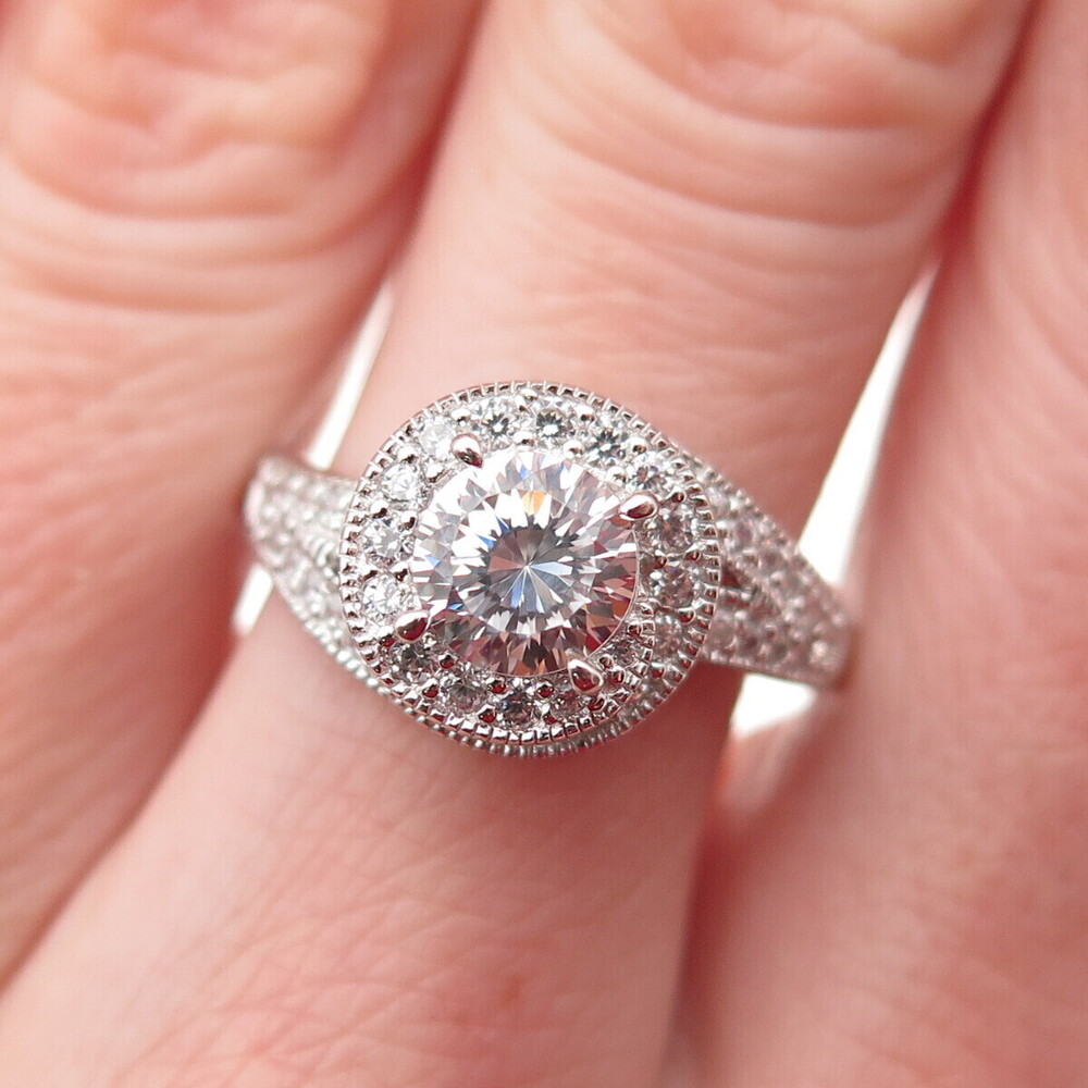 925 Sterling Silver Round-Cut C Z Engagement Ring Size 8